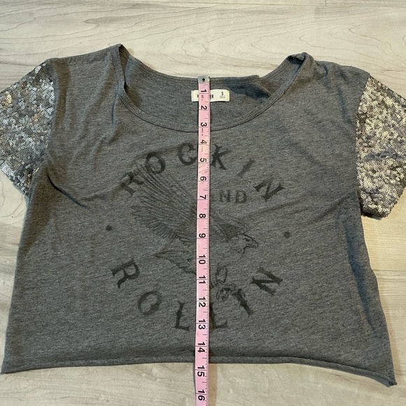 Hollister California Gray “Rockin & Rolling” Short Sleeve Sequin Crop Top- Small - Picture 7 of 8